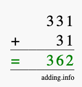 Calculate 331 + 31 using long addition