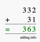 Calculate 332 + 31 using long addition