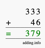 Calculate 333 + 46 using long addition