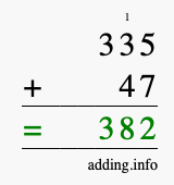 Calculate 335 + 47 using long addition