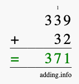 Calculate 339 + 32 using long addition