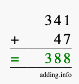 Calculate 341 + 47 using long addition