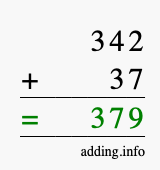 Calculate 342 + 37 using long addition