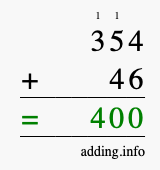 Calculate 354 + 46 using long addition