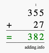 Calculate 355 + 27 using long addition