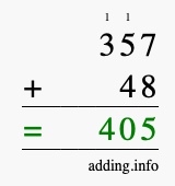 Calculate 357 + 48 using long addition