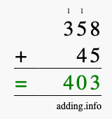 Calculate 358 + 45 using long addition