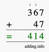 Calculate 367 + 47 using long addition