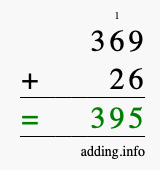 Calculate 369 + 26 using long addition