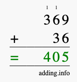 Calculate 369 plus 36 using long addition Calculate 369 + 36 using long addition