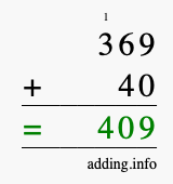 Calculate 369 + 40 using long addition