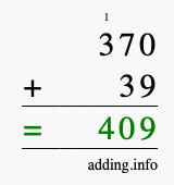 Calculate 370 + 39 using long addition