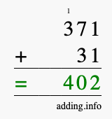 Calculate 371 + 31 using long addition