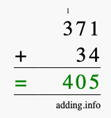 Calculate 371 + 34 using long addition
