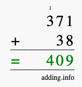Calculate 371 + 38 using long addition