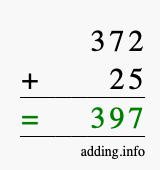 Calculate 372 + 25 using long addition