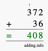 Calculate 372 + 36 using long addition