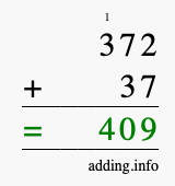 Calculate 372 + 37 using long addition