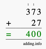 Calculate 373 + 27 using long addition