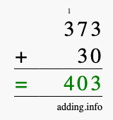 Calculate 373 + 30 using long addition