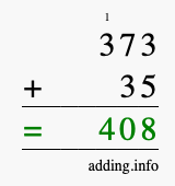Calculate 373 + 35 using long addition