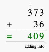 Calculate 373 + 36 using long addition