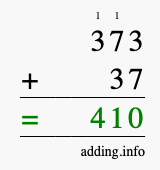Calculate 373 + 37 using long addition