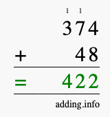 Calculate 374 plus 48 using long addition Calculate 374 + 48 using long addition