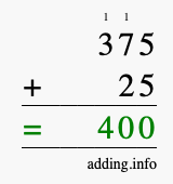 Calculate 375 + 25 using long addition