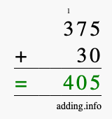Calculate 375 + 30 using long addition