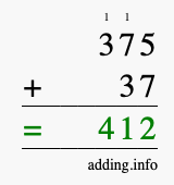 Calculate 375 + 37 using long addition