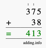 Calculate 375 + 38 using long addition