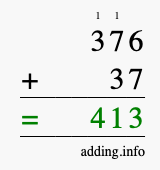 Calculate 376 + 37 using long addition