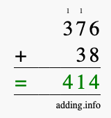 Calculate 376 + 38 using long addition