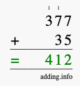 Calculate 377 + 35 using long addition