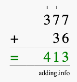 Calculate 377 + 36 using long addition