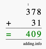 Calculate 378 + 31 using long addition