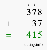 Calculate 378 + 37 using long addition