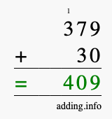 Calculate 379 + 30 using long addition
