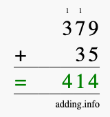 Calculate 379 + 35 using long addition