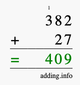 Calculate 382 + 27 using long addition