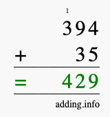Calculate 394 + 35 using long addition
