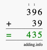 Calculate 396 + 39 using long addition