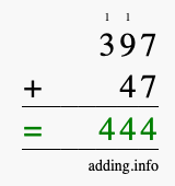 Calculate 397 + 47 using long addition
