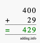 Calculate 400 + 29 using long addition
