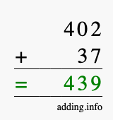 Calculate 402 + 37 using long addition