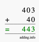 Calculate 403 plus 40 using long addition Calculate 403 + 40 using long addition