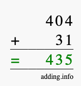 Calculate 404 + 31 using long addition