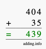 Calculate 404 + 35 using long addition