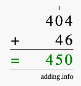 Calculate 404 + 46 using long addition